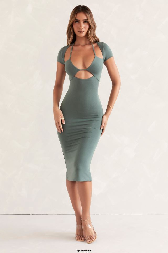 Oh Polly rochie femei rochie midi lynden cu mâneci decupate verde 6PJ0L537