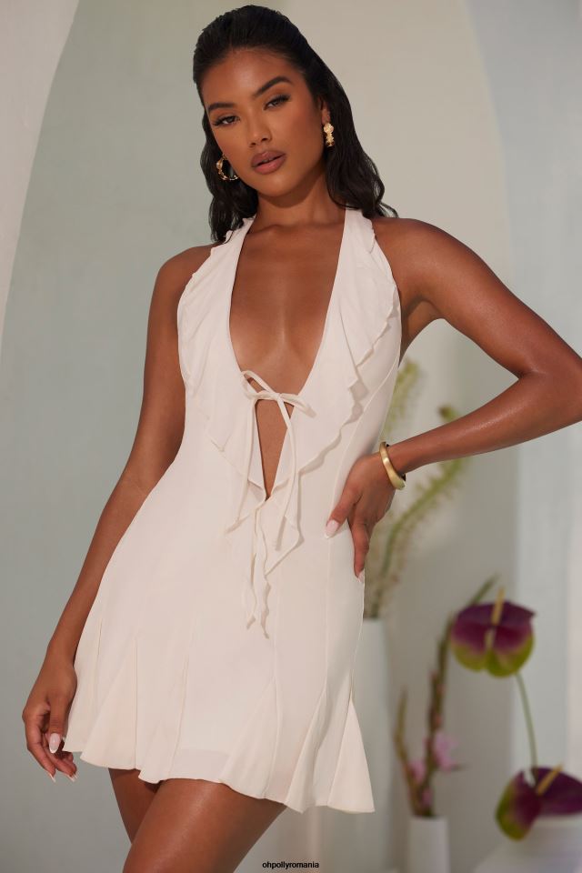 Oh Polly rochie femei Sienna rochie mini cu volane cu gât cu halter fildeş 6PJ0L19