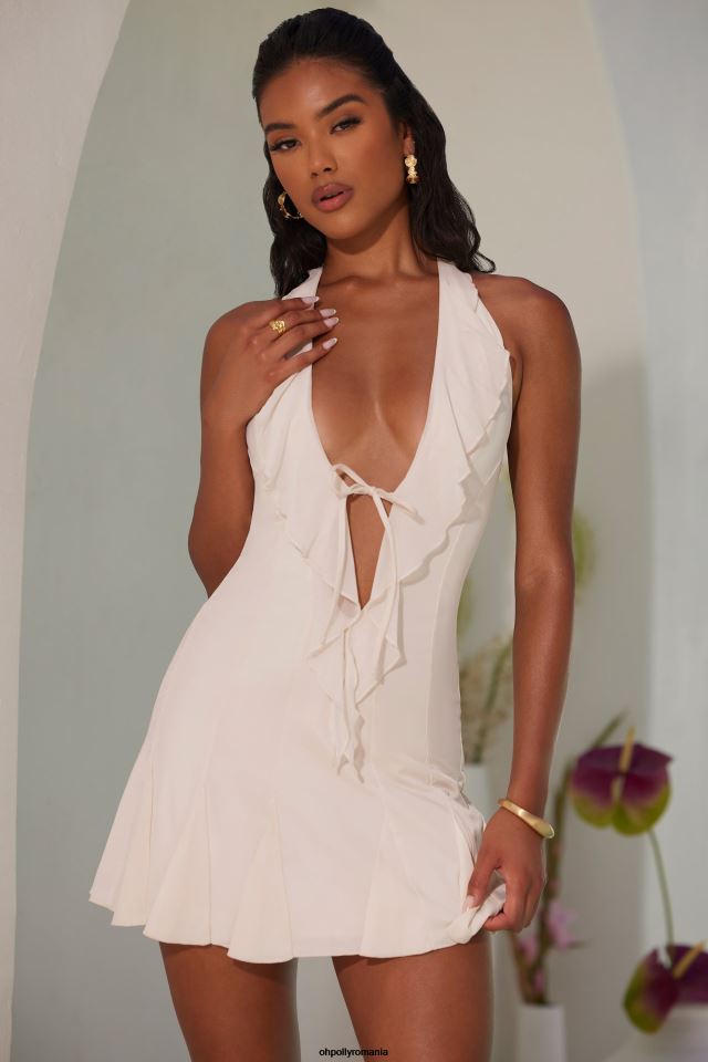 Oh Polly rochie femei Sienna rochie mini cu volane cu gât cu halter fildeş 6PJ0L19