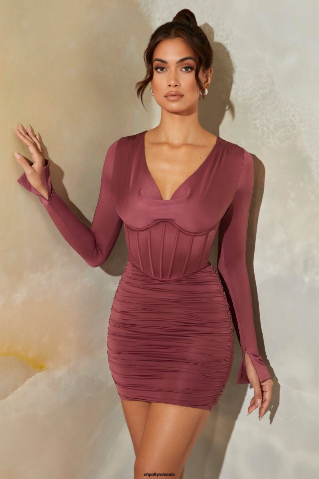 Oh Polly rochie femei della mini rochie corset cu mânecă lungă și decolteu mov închis 6PJ0L373