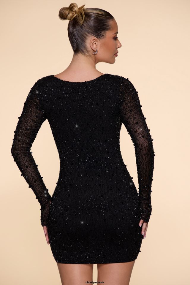 Oh Polly rochie femei drăguță rochie mini cu mânecă lungă adâncă negru 6PJ0L57
