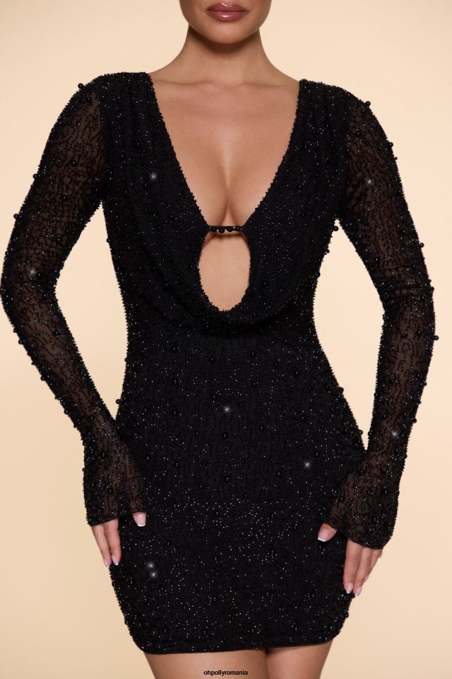 Oh Polly rochie femei drăguță rochie mini cu mânecă lungă adâncă negru 6PJ0L57