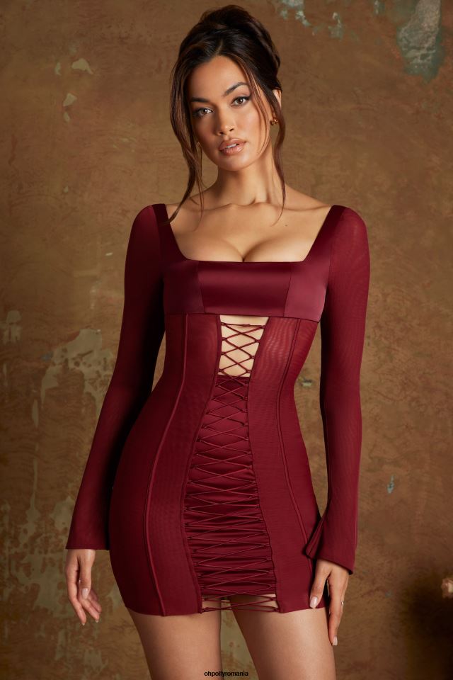 Oh Polly rochie femei mini rochie micro corset cu mânecă lungă belkis vin 6PJ0L287
