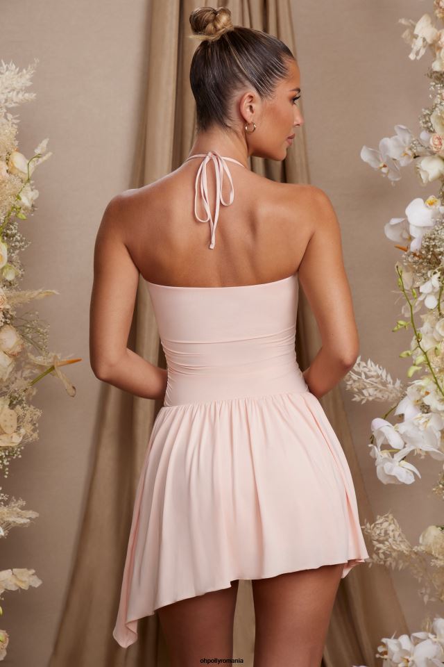 Oh Polly rochie femei rochie mini asimetrică blanca cu gât cu halter fard de obraz 6PJ0L194