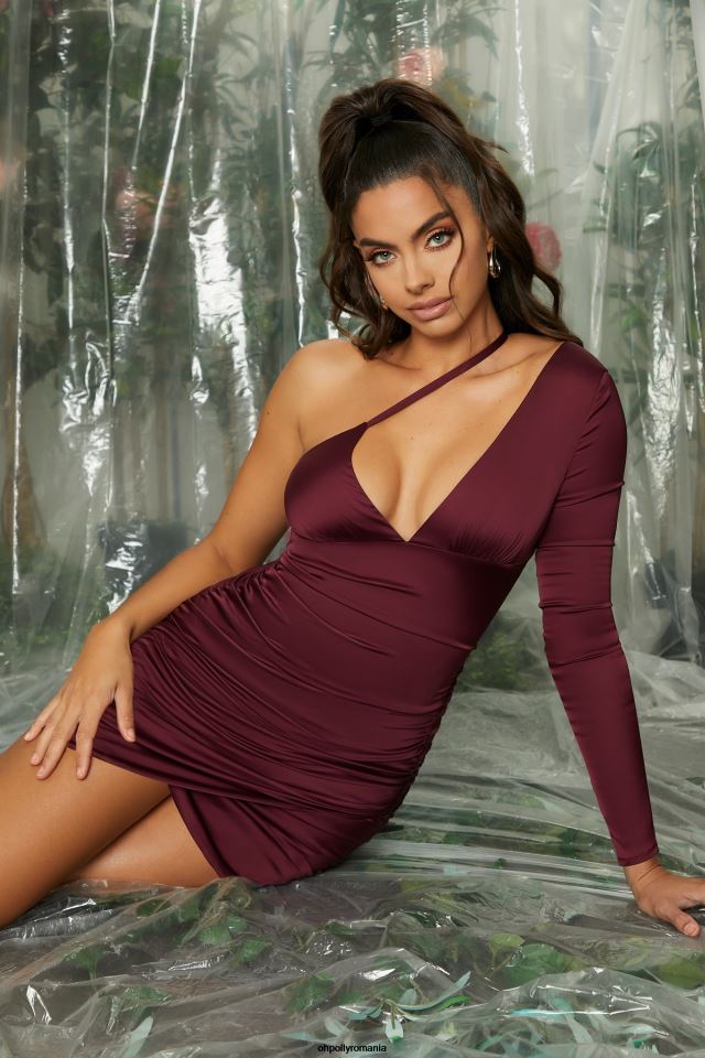 Oh Polly rochie femei rochie mini asimetrică de dragoste sângerândă vin 6PJ0L469