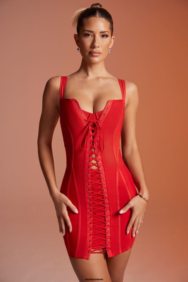 Oh Polly rochie femei rochie mini corset cu dantela nalda roșu 6PJ0L172