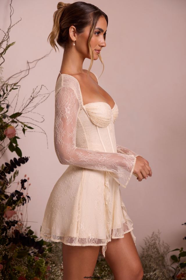 Oh Polly rochie femei rochie mini corset din dantela ninette cu maneca lunga fildeş 6PJ0L260
