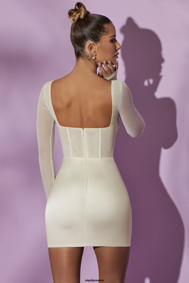 Oh Polly rochie femei rochie mini corset din plasă cu mânecă lungă lorient alb 6PJ0L142