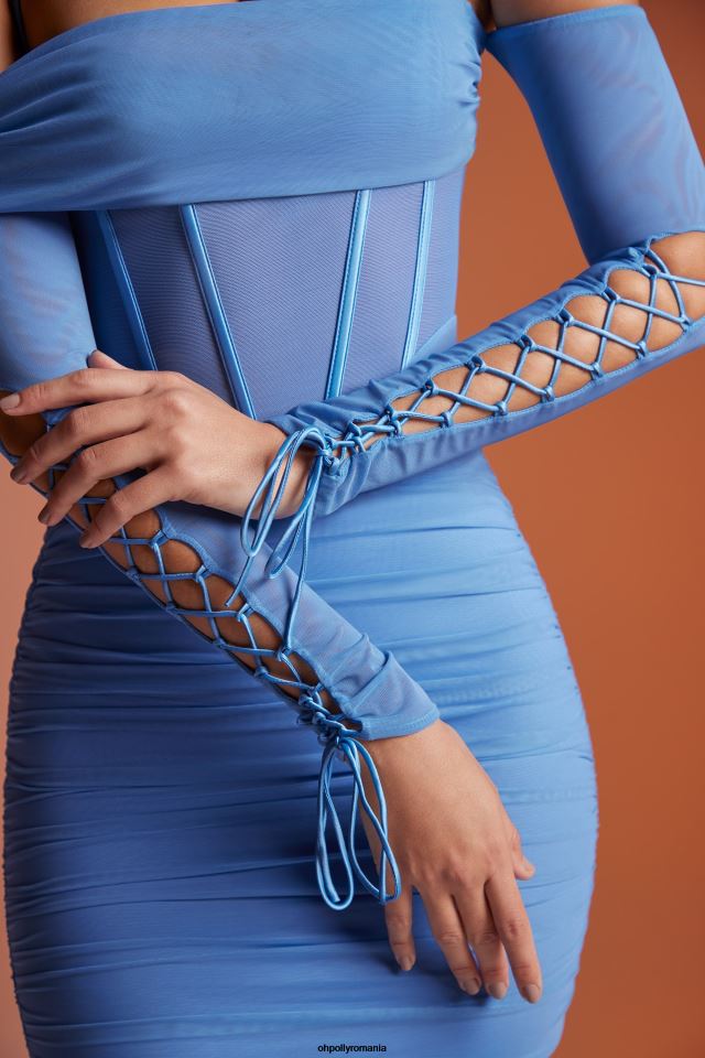 Oh Polly rochie femei rochie mini corset rayar cu dantelă cu mânecă lungă albastru 6PJ0L166