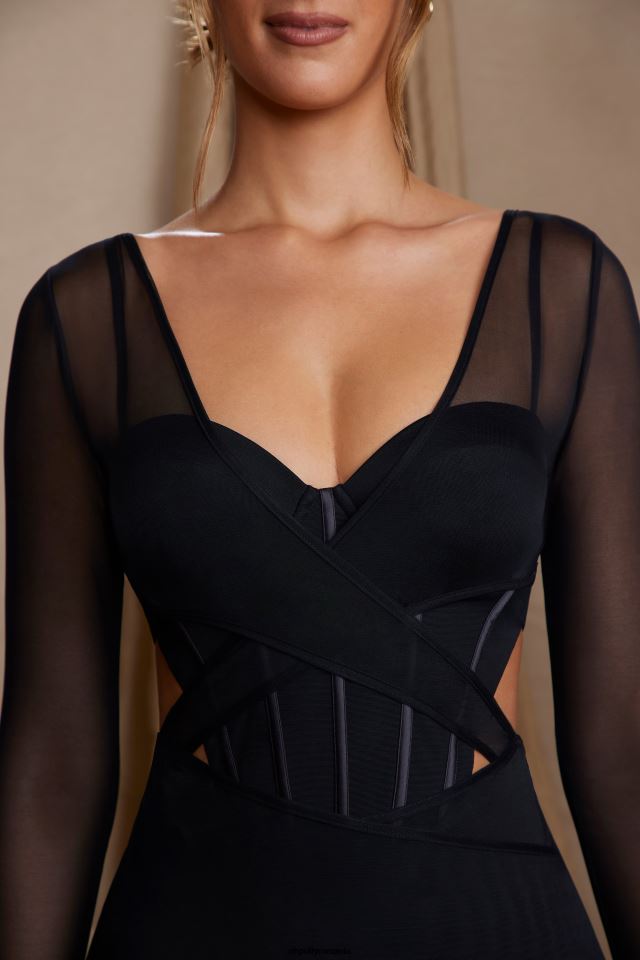 Oh Polly rochie femei rochie mini-corset stratificată taylor cu mânecă lungă negru 6PJ0L272