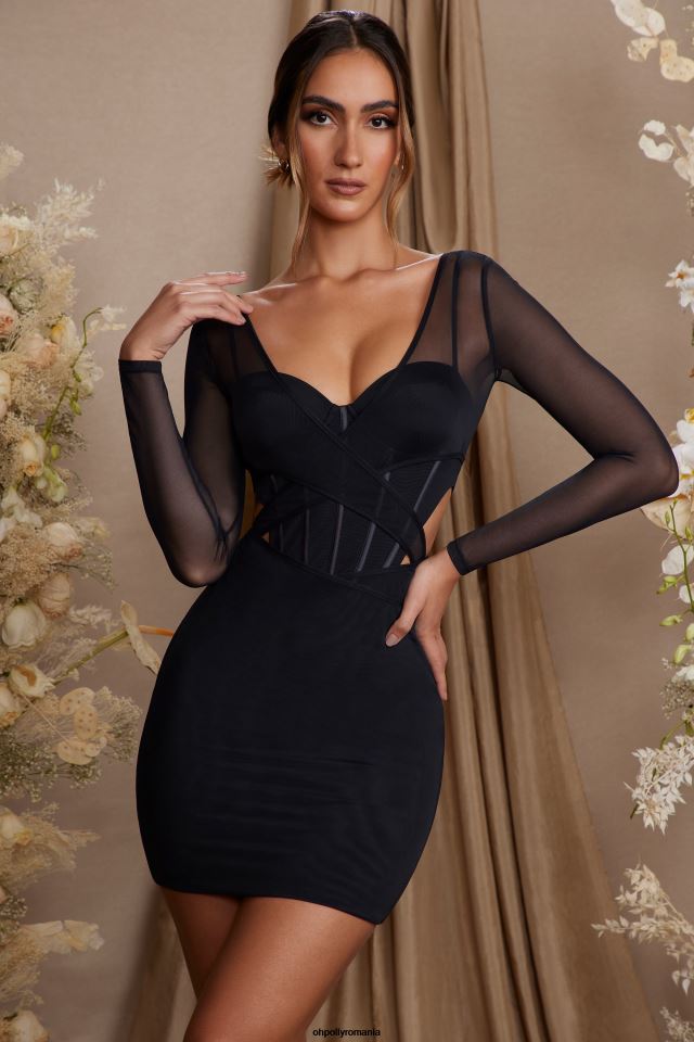 Oh Polly rochie femei rochie mini-corset stratificată taylor cu mânecă lungă negru 6PJ0L272