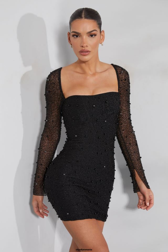 Oh Polly rochie femei rochie mini cu corset impodobit cu maneca lunga milan negru 6PJ0L223