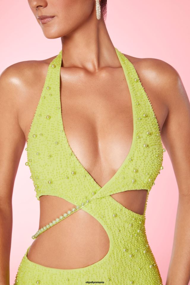 Oh Polly rochie femei rochie mini cu decupaj st tropez lămâie verde 6PJ0L176