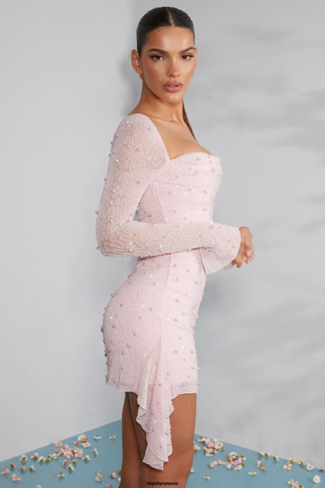 Oh Polly rochie femei rochie mini cu mânecă lungă, cu decolteu cu capcană, ornamentată fard de obraz 6PJ0L229