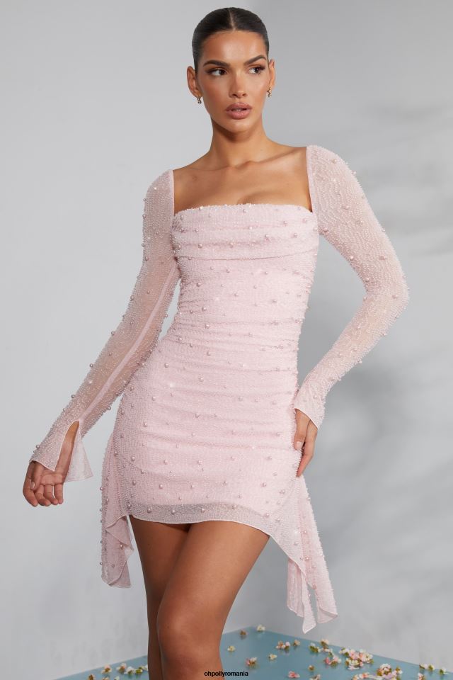 Oh Polly rochie femei rochie mini cu mânecă lungă, cu decolteu cu capcană, ornamentată fard de obraz 6PJ0L229