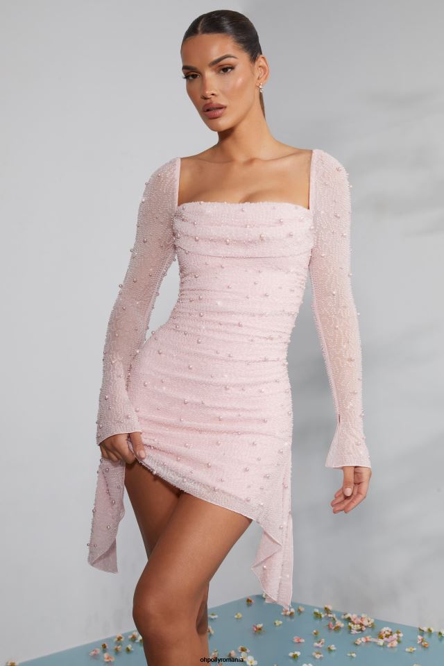 Oh Polly rochie femei rochie mini cu mânecă lungă, cu decolteu cu capcană, ornamentată fard de obraz 6PJ0L229