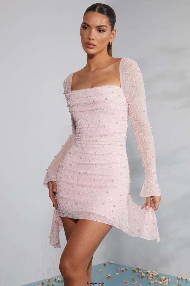 Oh Polly rochie femei rochie mini cu mânecă lungă, cu decolteu cu capcană, ornamentată fard de obraz 6PJ0L229