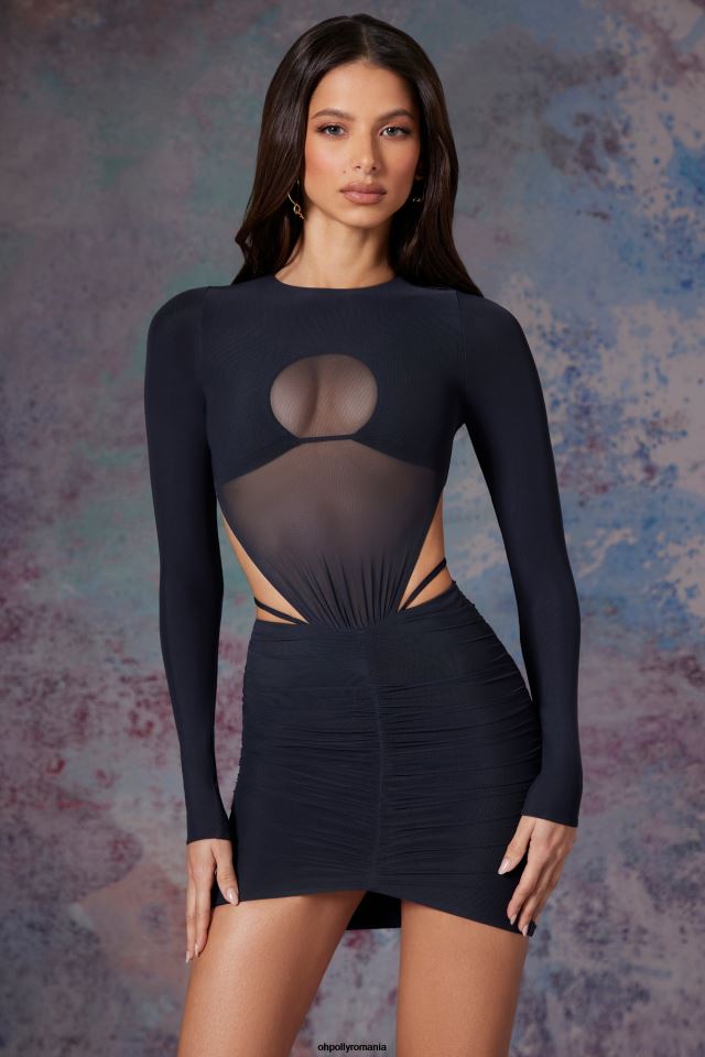 Oh Polly rochie femei rochie mini cu mânecă lungă decupată în micul miezul nopții negru 6PJ0L130