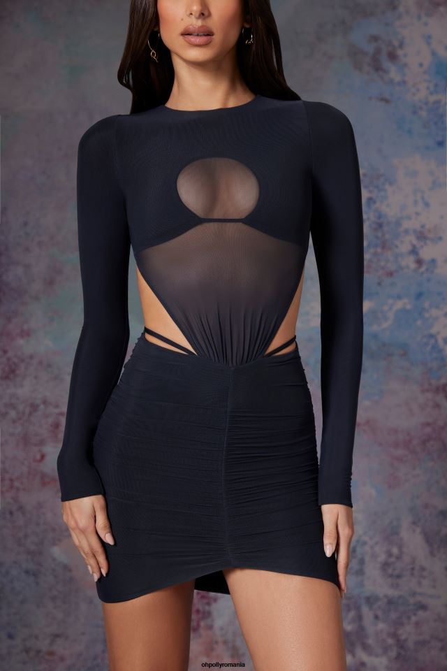 Oh Polly rochie femei rochie mini cu mânecă lungă decupată în micul miezul nopții negru 6PJ0L130