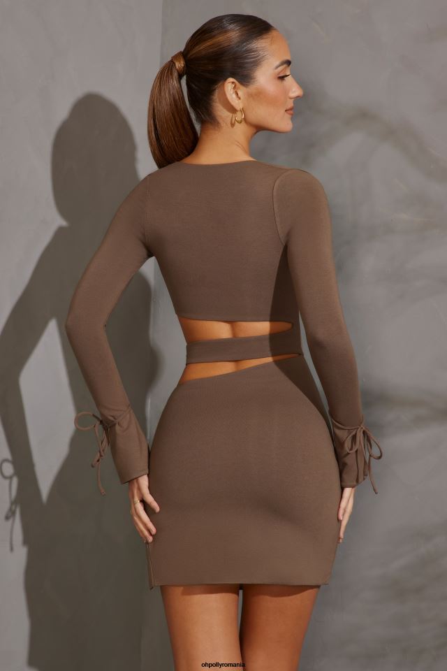 Oh Polly rochie femei rochie mini cu mânecă lungă enya taupe 6PJ0L154