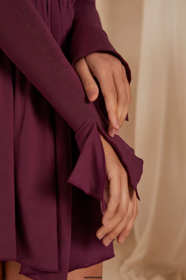 Oh Polly rochie femei rochie mini cu mânecă lungă lara, cu decolteu adânc, în formă de A prună 6PJ0L267