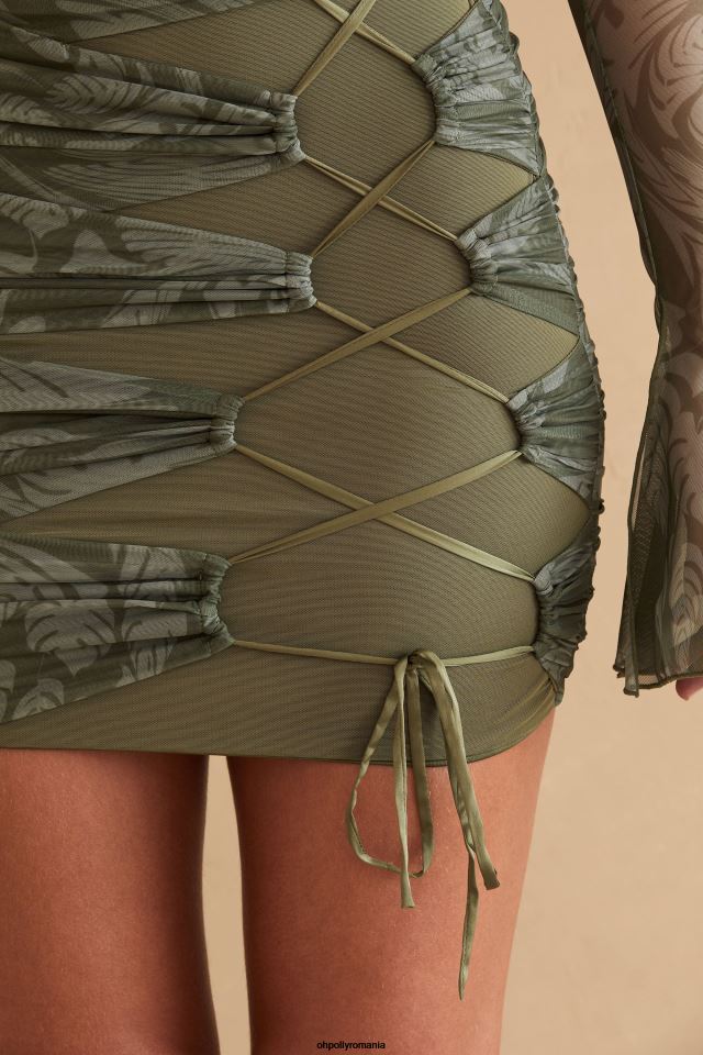 Oh Polly rochie femei rochie mini cu mâneci lungi cu panouri asli imprimeu de măsline 6PJ0L321