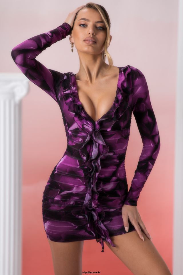 Oh Polly rochie femei rochie mini cu maneci lungi oraya cu volan multi 6PJ0L448