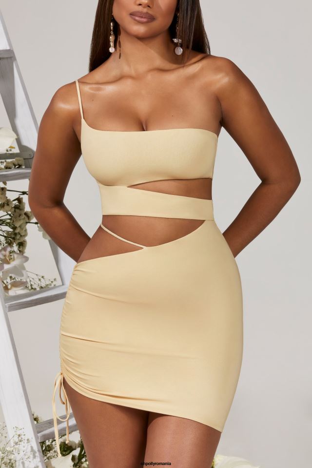 Oh Polly rochie femei rochie mini cu volane yari decupate lateral cremă 6PJ0L292