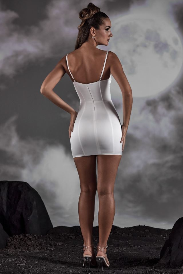 Oh Polly rochie femei rochie mini din satin corset cu dantela luna alb 6PJ0L387