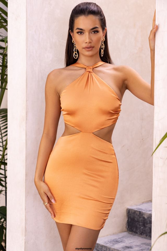 Oh Polly rochie femei rochie mini din satin sunshine solitude cu detaliu nod caramel 6PJ0L503