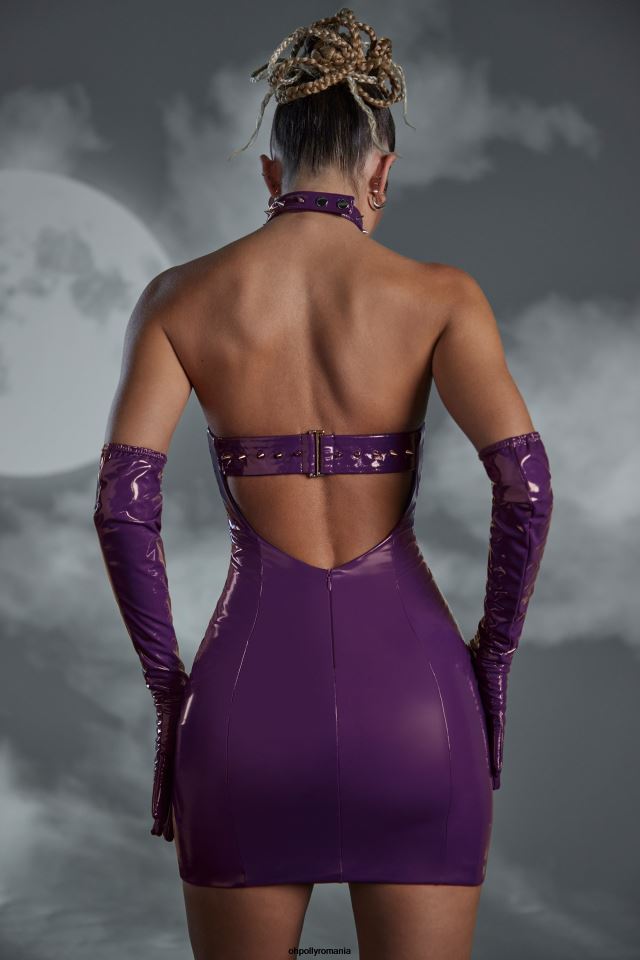 Oh Polly rochie femei rochie mini din vinil cu curea din spate împânzită înger Violet 6PJ0L174