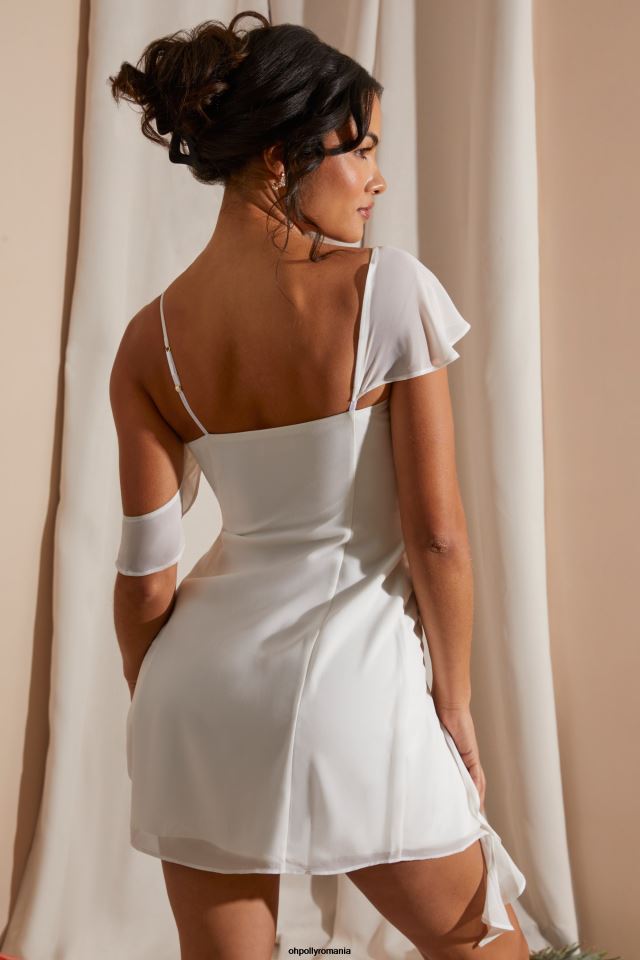 Oh Polly rochie femei rochie mini drapată asimetrică josiane alb 6PJ0L242