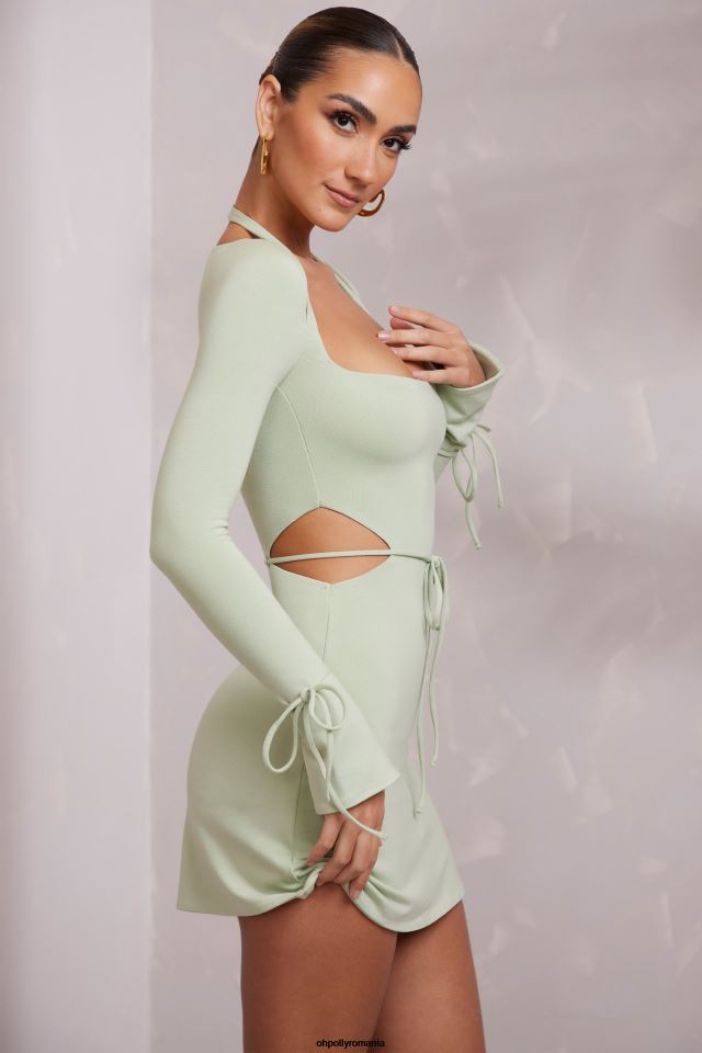 Oh Polly rochie femei rochie mini elise, cu mânecă lungă, decupată salvie 6PJ0L220