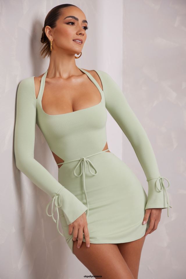 Oh Polly rochie femei rochie mini elise, cu mânecă lungă, decupată salvie 6PJ0L220