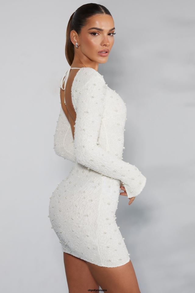 Oh Polly rochie femei rochie mini fără spate, cu mânecă lungă hague fildeş 6PJ0L233