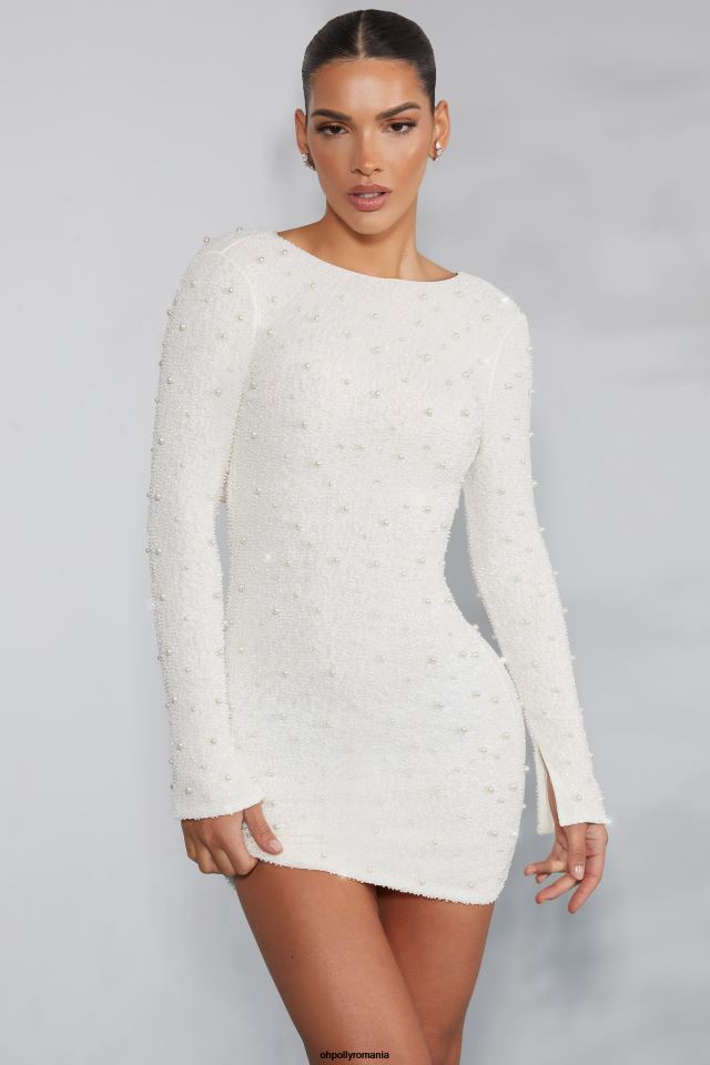 Oh Polly rochie femei rochie mini fără spate, cu mânecă lungă hague fildeş 6PJ0L233
