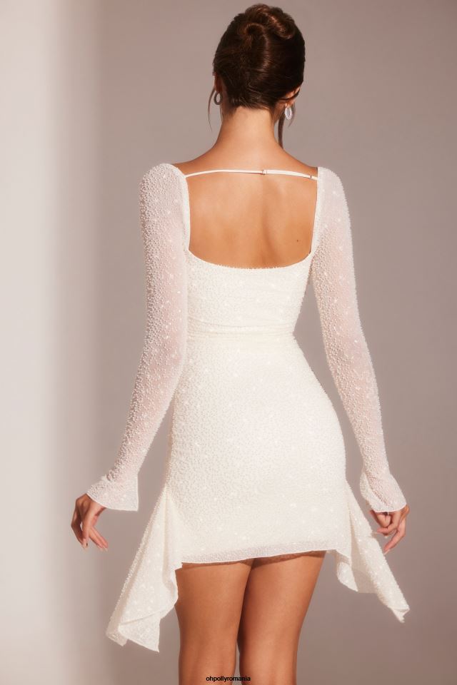 Oh Polly rochie femei rochie mini ferrara cu maneca lunga impodobita cu decolteu alb 6PJ0L13