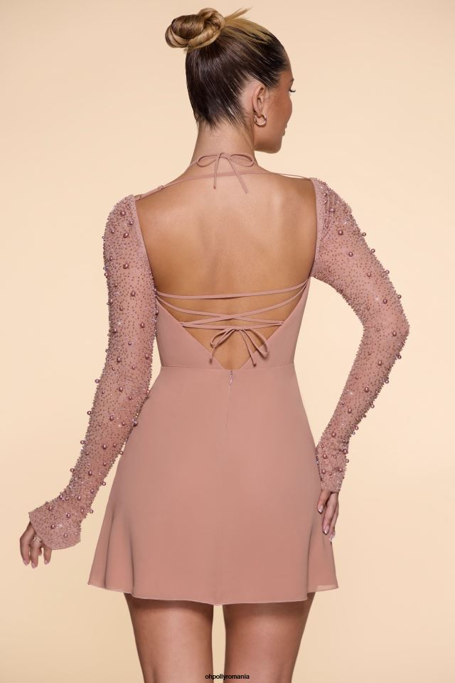 Oh Polly rochie femei rochie mini florence cu mânecă lungă și decolteu bej 6PJ0L61