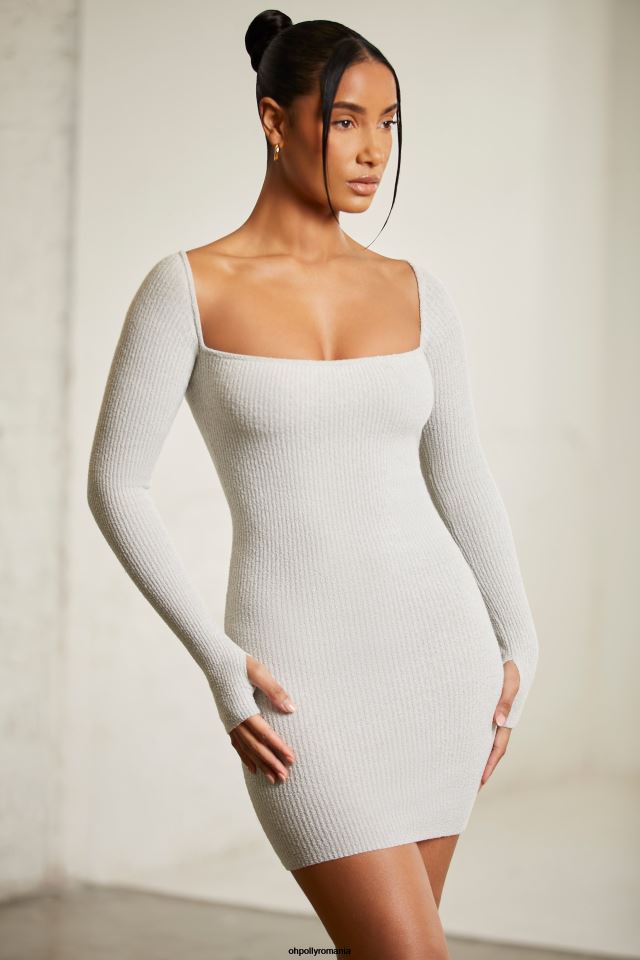 Oh Polly rochie femei rochie mini midori cu maneca lunga cu decolteu patrat gri 6PJ0L99