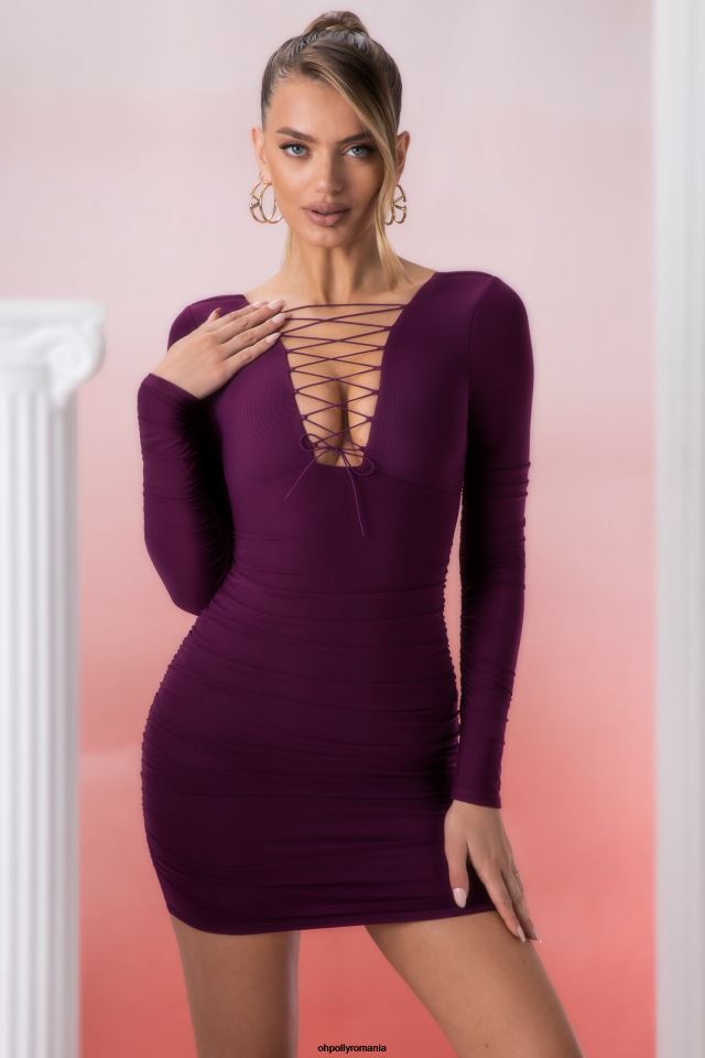 Oh Polly rochie femei rochie mini pragma cu dantelă cu mânecă lungă vin 6PJ0L428