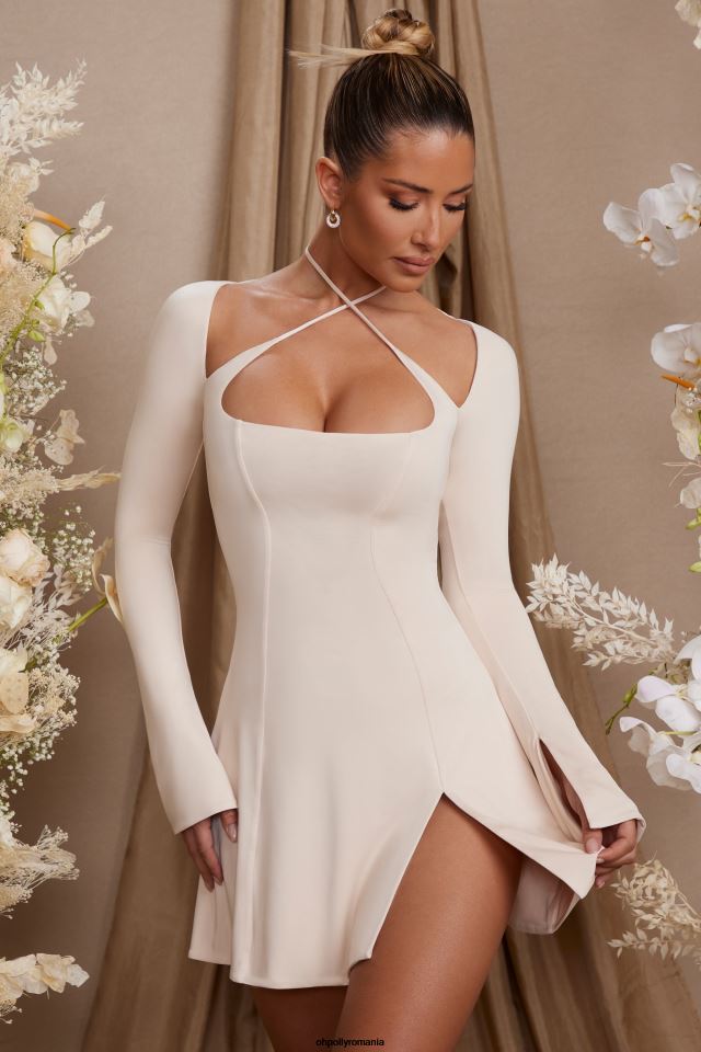 Oh Polly rochie femei rochie mini salome cu maneci lungi cu bretele incrucisate cremă 6PJ0L273