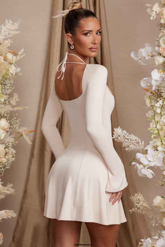 Oh Polly rochie femei rochie mini salome cu maneci lungi cu bretele incrucisate cremă 6PJ0L273