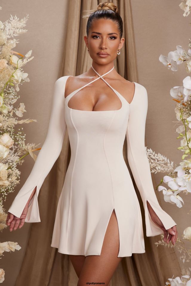 Oh Polly rochie femei rochie mini salome cu maneci lungi cu bretele incrucisate cremă 6PJ0L273