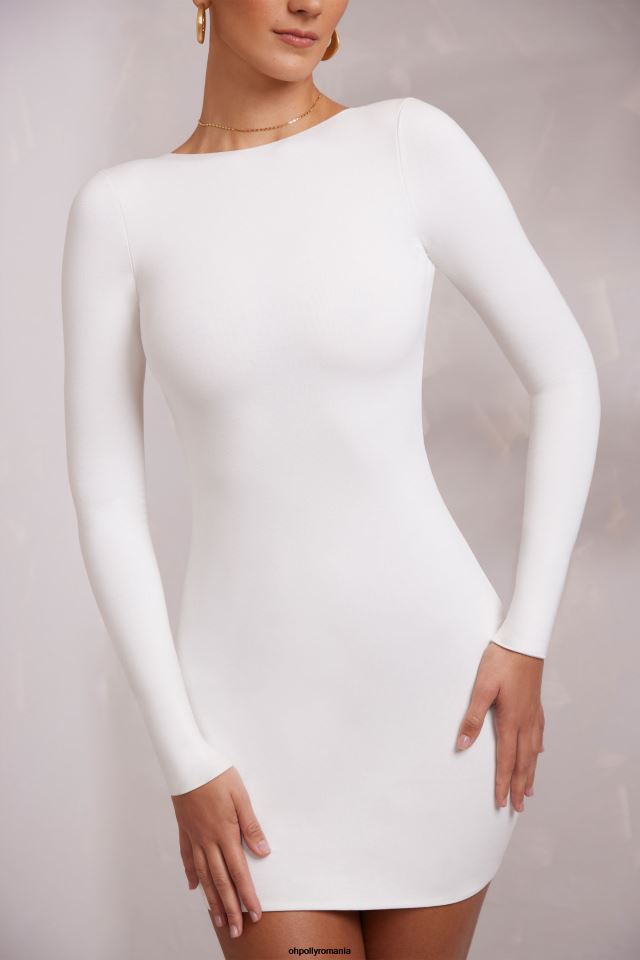 Oh Polly rochie femei rochie mini sirena cu maneca lunga fara spate alb 6PJ0L212