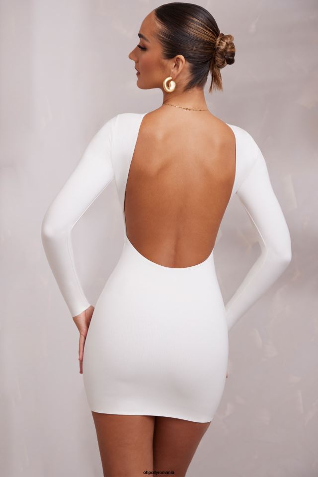 Oh Polly rochie femei rochie mini sirena cu maneca lunga fara spate alb 6PJ0L212