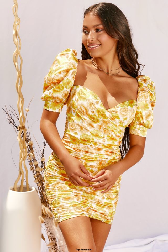 Oh Polly rochie femei unde crește dragostea rochie mini cu mâneci bufante lămâie 6PJ0L521